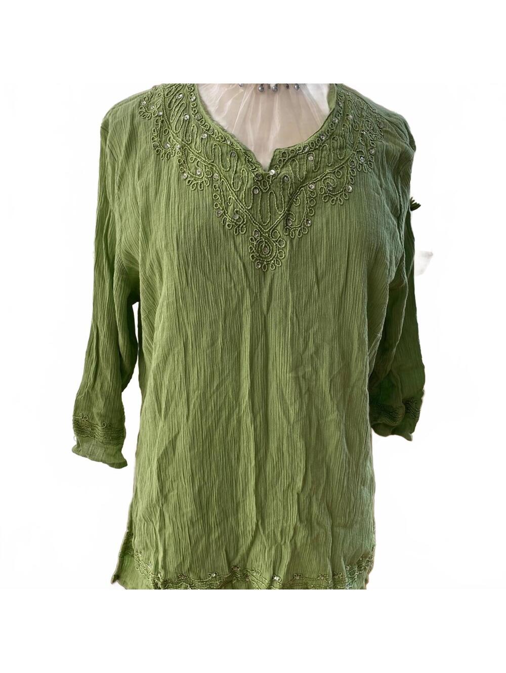 Fashion Bug Green Embroidered Cotton Tunic Top Size 18/20